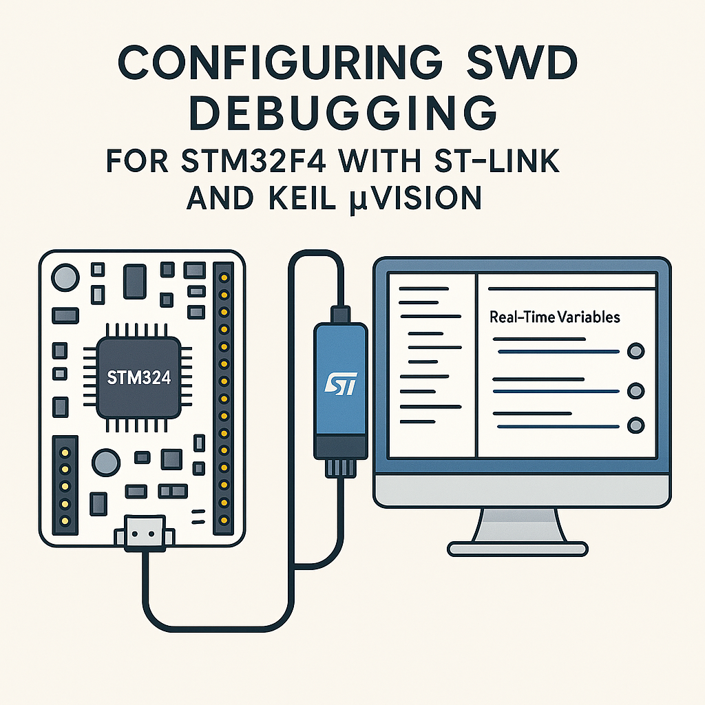 how to configure swd debugging for stm32f4 with st link and keil uvision