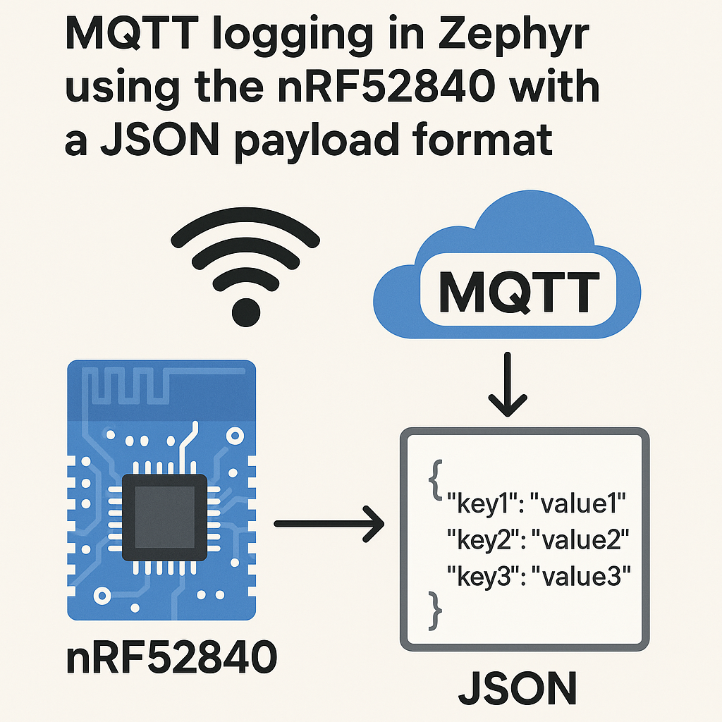 how to implement wi fi mqtt logging in zephyr on nrf52840 with json payload