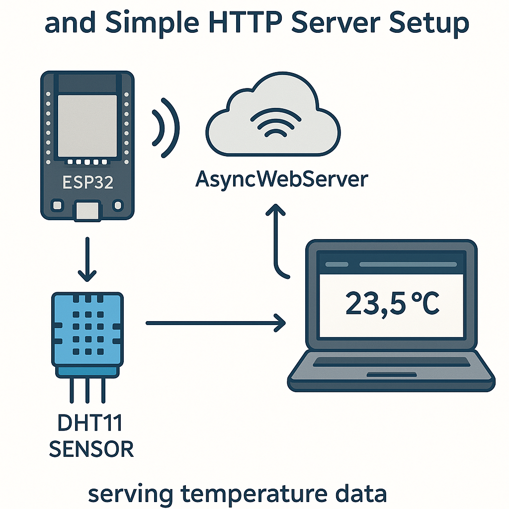 how to set up esp32 wi fi and http server for dht11 temperature data
