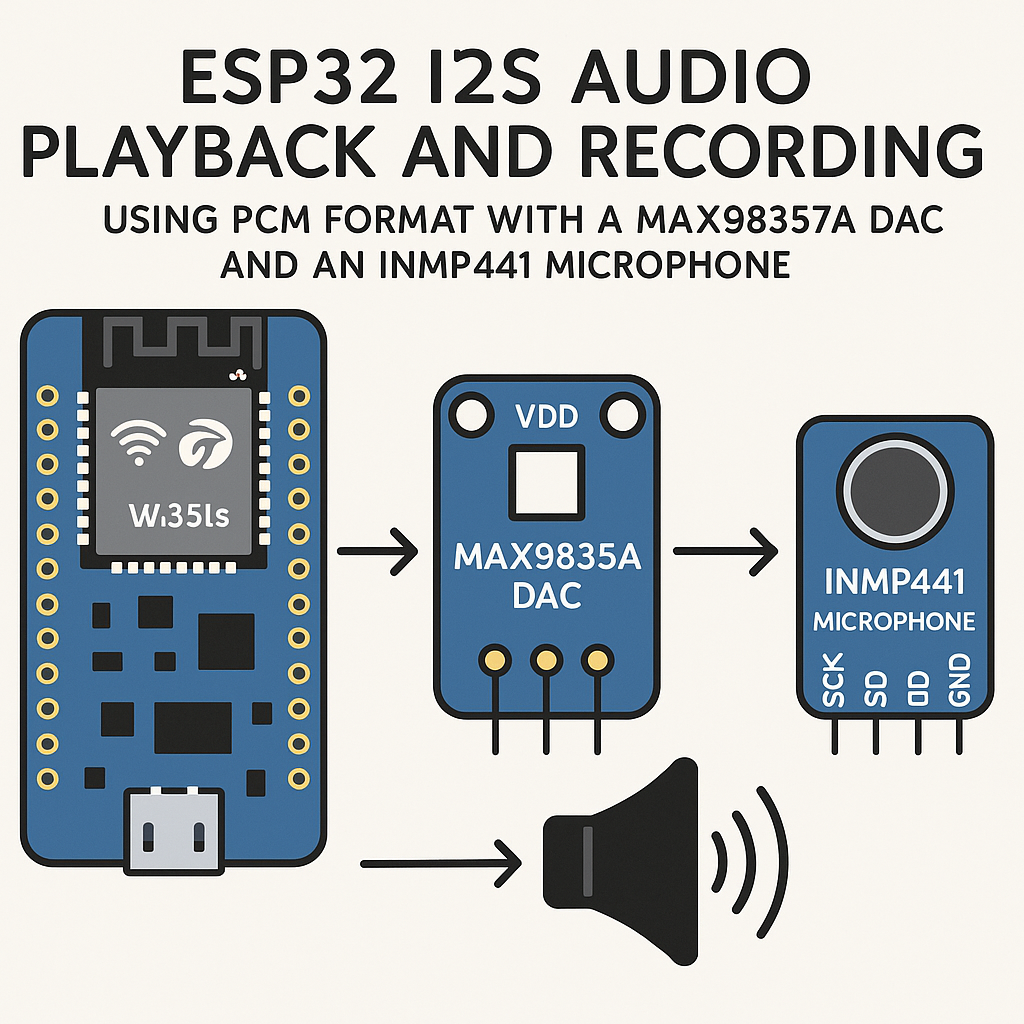 how to use esp32 for i2s audio playback and recording with max98357a and inmp441