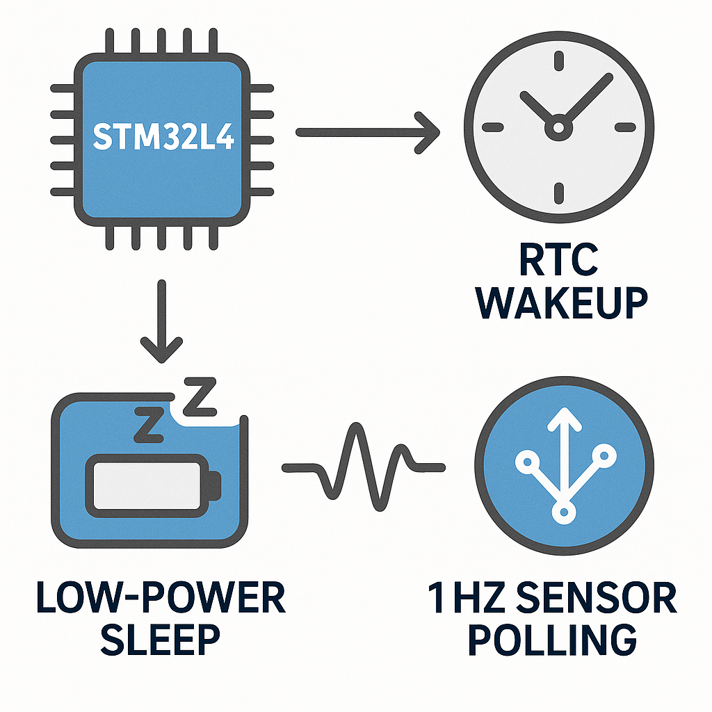 how to configure stm32l4 sleep modes with rtc for 1hz sensor polling
